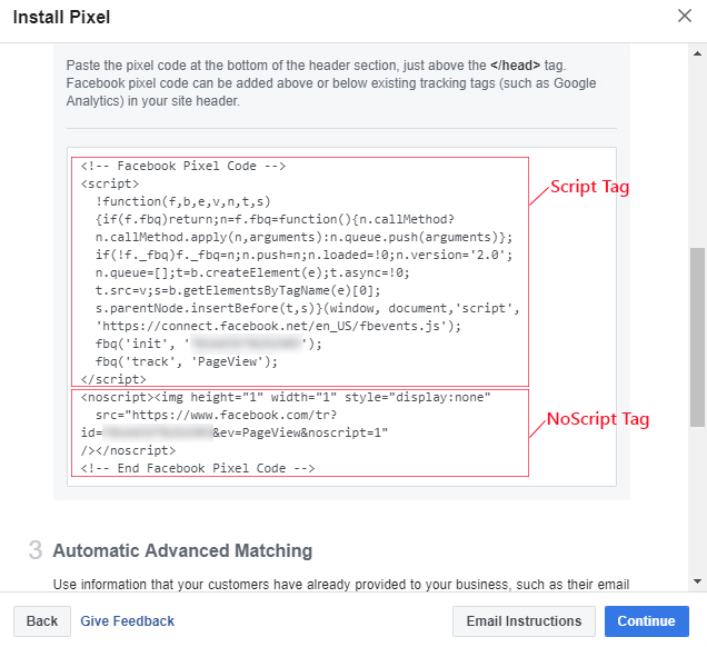 fb pixel script and noscript tags